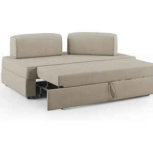 Liberty Sofa mit ausziehbarer Ottomane und beweglichen Rückenlehnen aus weichem wasserfestem Stoff T02 200 cm beige Echt