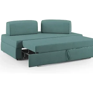 Liberty Sofa ohne ausziehbarer Ottomane mit beweglichen Rückenlehnen aus weichem wasserfestem Stoff T02 200 cm petrol Kostenfreie Lieferung