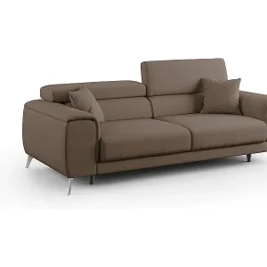 Abverkauf Fusion Sofa mit Schiebesitzen aus abwaschbarem Stoff T05 215 cm braun
