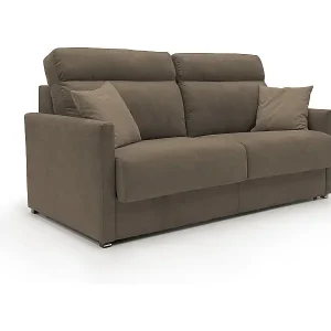 Margot Schlafsofa mit hoher weicher Rückenlehne aus Stoff T02 156 cm (mat.120x197) braun Wochenendangebot