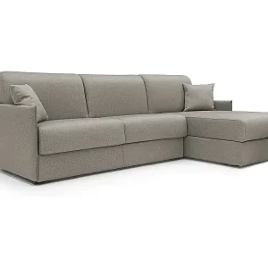 Highlight Evans Ecksofa mit Schlaffunktion aus wasserfestem Stoff T13 232 cm rechts (mat. 120x197) taupe