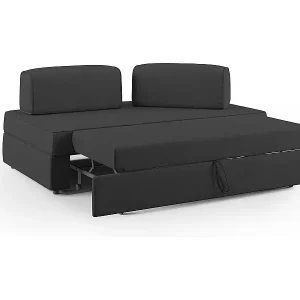 Liberty Sofa mit ausziehbarer Ottomane und beweglichen Rückenlehnen aus weichem wasserfestem Stoff T02 200 cm schwarz Letzte Chance