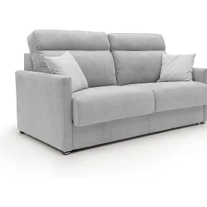 Saisonangebot Margot Schlafsofa mit hoher weicher Rückenlehne aus Stoff T02 196 cm (mat. 160x197) hellgrau