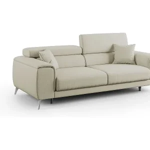 Fusion Sofa mit Schiebesitzen aus abwaschbarem Stoff T05 185 cm creme Preisknaller