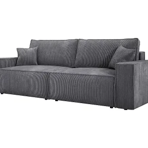Ecksofa Kasjo mit Schlaffunktion und Bettkasten, weiches, elastisches Material, rechte Seite, 245x90x83 cm, Farbe: Grau Online Kaufen