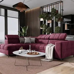 Direkt Vom Hersteller Ecksofa PABLO 279x201 cm, Bettfunktion, Bettkasten, verstellbare Kopfstützen, weicher CLOUD-Stoff, Metallfüße, Anordnung links, braun