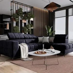 Kostenfreie Lieferung Ecksofa PABLO 279x201 cm, Bettkasten, Schlaffunktion, verstellbare Kopfstützen, Metallfüße, Stoff CLOUD, gerade Anordnung, schwarz