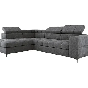Geprüft Ecksofa PABLOS mit verstellbarem Kopfteil 279x201cm | Schlaf- & Lagermöglichkeiten, Dunkelgrau Vogue, links