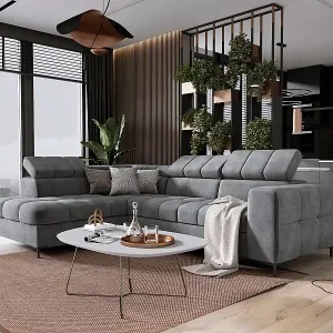 Ecksofa PABLOS mit verstellbarem Kopfteil 279x201cm | Schlaf- & Lagermöglichkeiten, Cloud Grau, Links Neu Im Sortiment