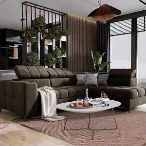 Preisreduziert Ecksofa PABLO 279x201 cm mit Bettkasten, Bett, verstellbaren Kopfstützen, Metallfüßen, pflegeleichtem VOGUE-Stoff, gerade, ROSE