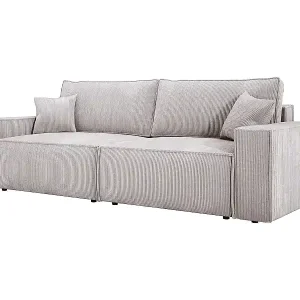 Ecksofa Kasjo mit Schlaffunktion und Bettkasten, weiches, elastisches Material, linke Seite, 245x90x83 cm, Farbe: Beige Ausverkauf