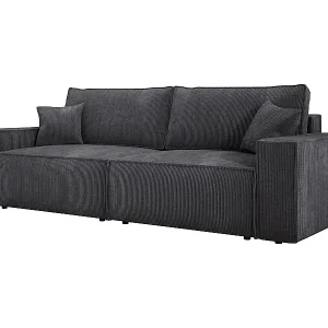 Ecksofa Kasjo mit Schlaffunktion und Bettkasten, weiches, elastisches Material, rechte Seite, 245x90x83 cm, Farbe: Graphit Finale Aktion
