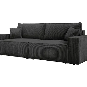 Preisreduziert Ecksofa Kasjo mit Schlaffunktion und Bettkasten, weiches, elastisches Material, rechte Seite, 245x90x83 cm, Farbe: Schwarz