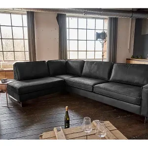 Ecksofa - Schwarz Lederfaserstoff - VILNIUS Rabatt