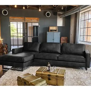 Ecksofa - Schwarz Lederfaserstoff - VILNIUS Direkt Vom Hersteller