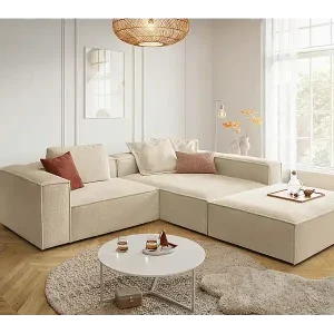 Sofort Bestellen Ecksofa - Beige Flachgewebe - CARMO