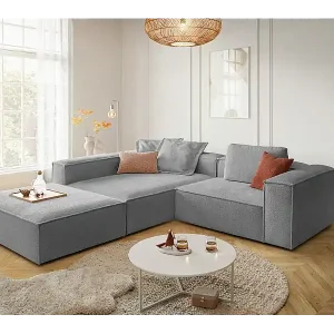 Ecksofa - Grau Flachgewebe - CARMO Mega-Angebot