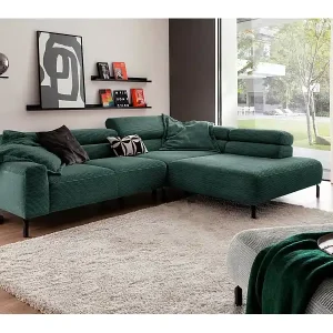 Ecksofa - Smaragdgrün Cord - DELIA Echt