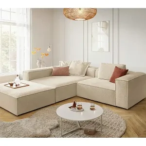 Ecksofa - Beige Flachgewebe - CARMO Kracherpreis
