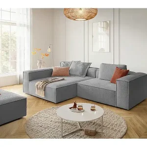 Ecksofa - Grau Flachgewebe - CARMO Begrenztes Angebot