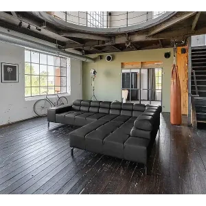 Bestpreis Ecksofa - Schwarz Leder - NELSON