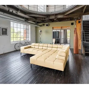 Ecksofa - Beige Leder - NELSON Abverkauf