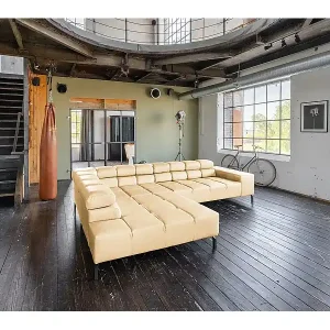 Ecksofa - Beige Leder - NELSON Schnäppchen