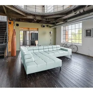 Schnäppchen Ecksofa - Hellblau Leder - NELSON