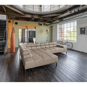 Ecksofa - Grau Leder - NELSON Rabatt