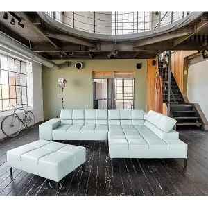 Ecksofa - Hellblau Leder - NELSON Nur Heute