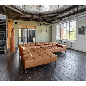 Ecksofa - Braun Leder - NELSON Preis Gesenkt