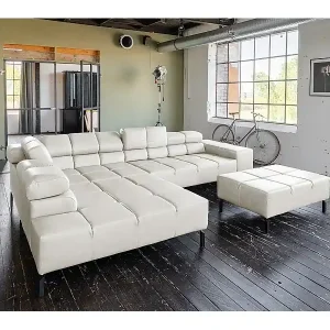 Heißes Angebot Ecksofa - Hellgrau Leder - NELSON