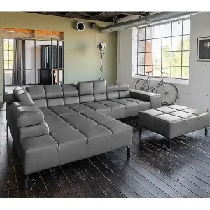 Ecksofa - Anthrazit Leder - NELSON Rabatt