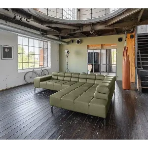 Ecksofa - Grün Leder - NELSON Knallerangebot