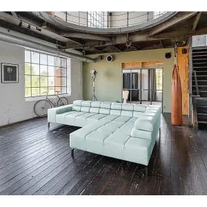 Günstig Ecksofa - Hellblau Leder - NELSON