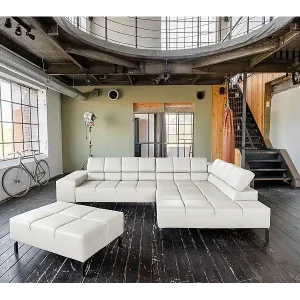 Neuheit Ecksofa - Hellgrau Leder - NELSON