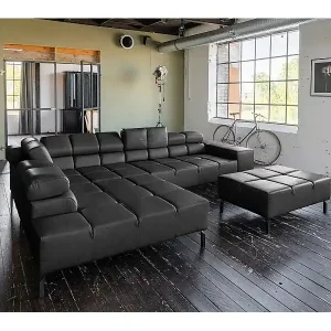 Neuheit Ecksofa - Schwarz Leder - NELSON