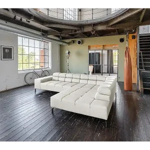 Ecksofa - Hellgrau Leder - NELSON Billig