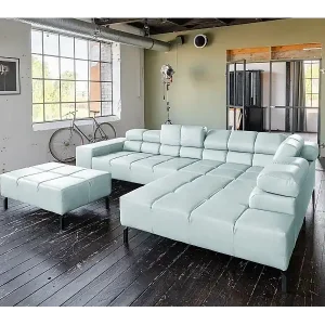 Günstig Ecksofa - Hellblau Leder - NELSON