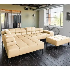 Ecksofa - Beige Leder - NELSON Sichere Zahlung