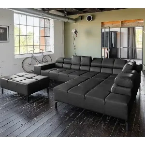 Sonderangebot Ecksofa - Schwarz Leder - NELSON