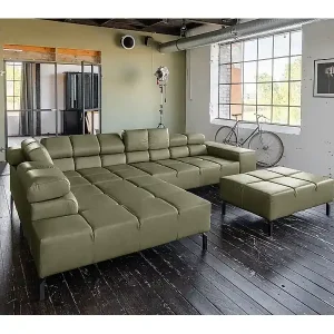 Ecksofa - Grün Leder - NELSON Zertifiziert