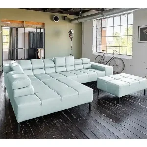 Ecksofa - Hellblau Leder - NELSON Knallerangebot