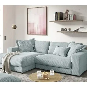 Kracherpreis Ecksofa - Hellblau Cord - MADELINE