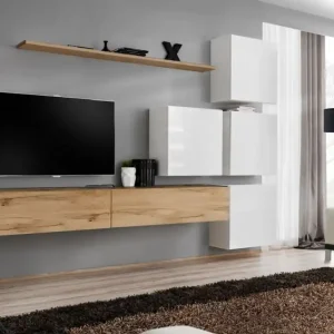 Bestpreis Wohnwand im außergewöhnlichen Design Balestrand 139, Farbe: Eiche Wotan / Weiß - Abmessungen: 200 x 310 x 40 cm (H x B x T), mit sechs Türen