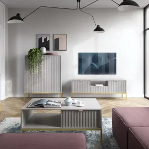 Wohnzimmer Komplett - Set S Worthing, 4-teilig, Farbe: Grau / Gold Direktkauf