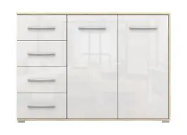 Anrichte / Kommode | 96 x 135 x 45 cm | Weiß / Artisan | Comarca 14 | 2 Türen | 4 Schubladen | 3 Fächer |Zweifarbig | Griffe silberfarben | schlicht Nur Heute