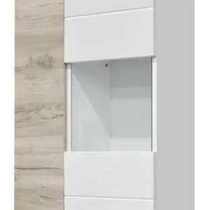 Top-Angebot Hängevitrine Colmenar 02, Farbe: Eiche grau / Weiß Glanz - Abmessungen: 99 x 65 x 27 cm (H x B x T)