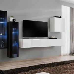 Große Wohnwand Balestrand 198, Farbe: Schwarz / Weiß - Abmessungen: 160 x 330 x 40 cm (H x B x T), mit LED-Beleuchtung Bestpreis