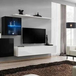 Elegante Wohnwand Balestrand 230, Farbe: Schwarz / Weiß - Abmessungen: 150 x 250 x 40 cm (H x B x T), mit drei Türen Meistverkauft